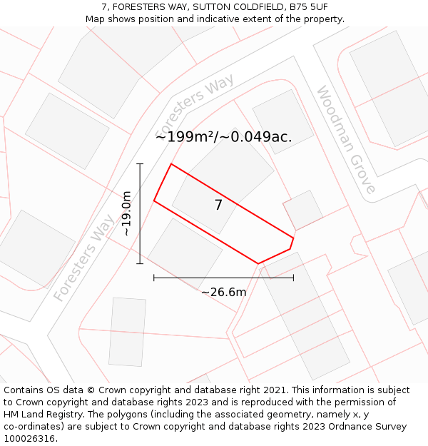 7, FORESTERS WAY, SUTTON COLDFIELD, B75 5UF: Plot and title map