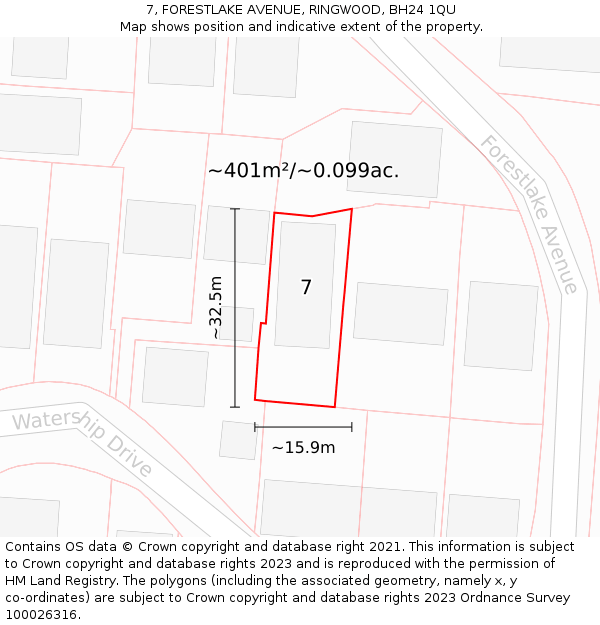 7, FORESTLAKE AVENUE, RINGWOOD, BH24 1QU: Plot and title map