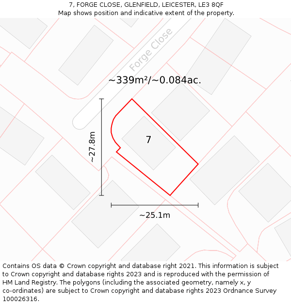 7, FORGE CLOSE, GLENFIELD, LEICESTER, LE3 8QF: Plot and title map