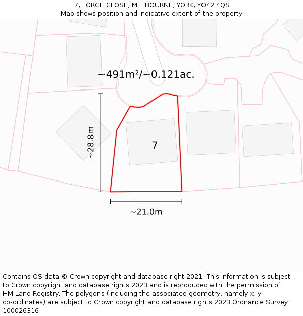 7, FORGE CLOSE, MELBOURNE, YORK, YO42 4QS: Plot and title map