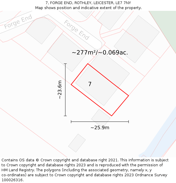 7, FORGE END, ROTHLEY, LEICESTER, LE7 7NY: Plot and title map