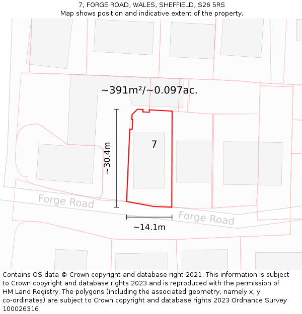 7, FORGE ROAD, WALES, SHEFFIELD, S26 5RS: Plot and title map