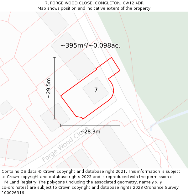 7, FORGE WOOD CLOSE, CONGLETON, CW12 4DR: Plot and title map