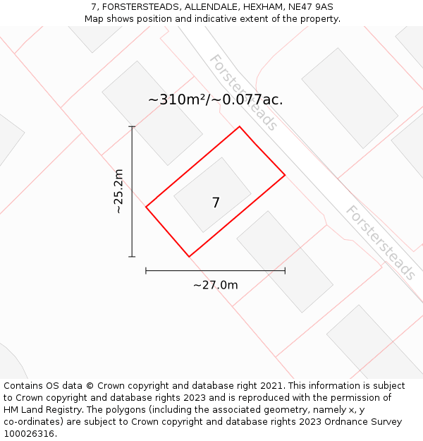 7, FORSTERSTEADS, ALLENDALE, HEXHAM, NE47 9AS: Plot and title map