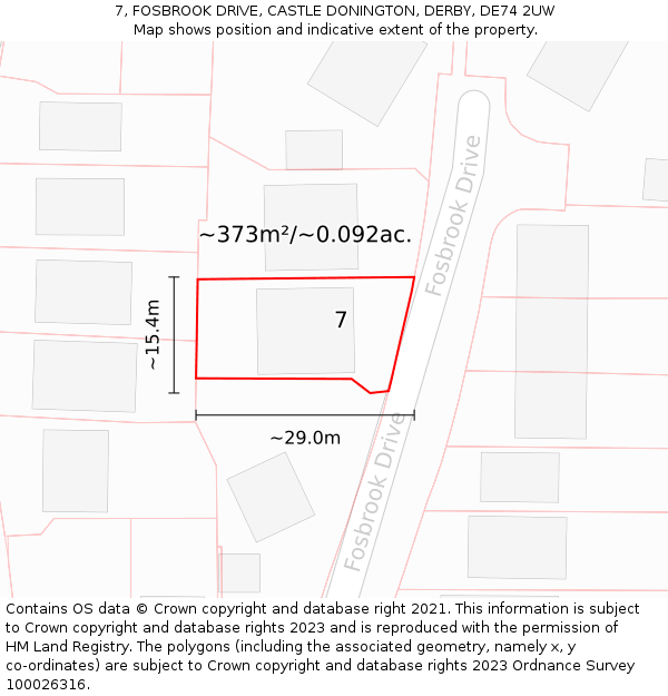 7, FOSBROOK DRIVE, CASTLE DONINGTON, DERBY, DE74 2UW: Plot and title map
