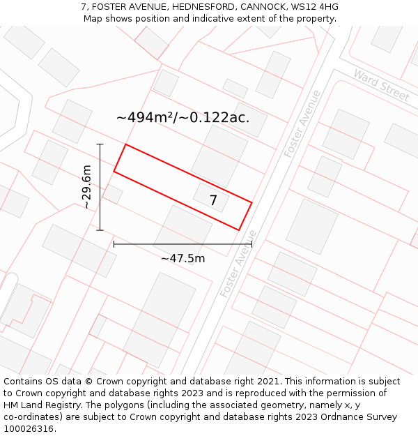 7, FOSTER AVENUE, HEDNESFORD, CANNOCK, WS12 4HG: Plot and title map