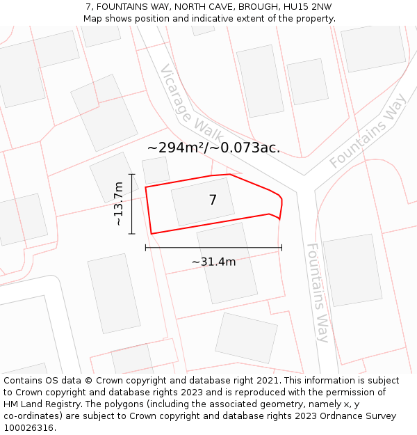 7, FOUNTAINS WAY, NORTH CAVE, BROUGH, HU15 2NW: Plot and title map