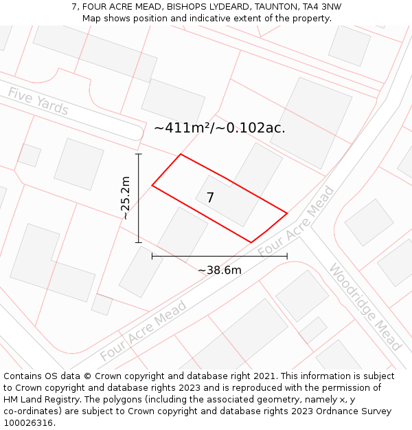 7, FOUR ACRE MEAD, BISHOPS LYDEARD, TAUNTON, TA4 3NW: Plot and title map
