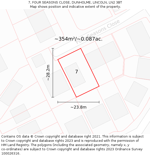 7, FOUR SEASONS CLOSE, DUNHOLME, LINCOLN, LN2 3BT: Plot and title map