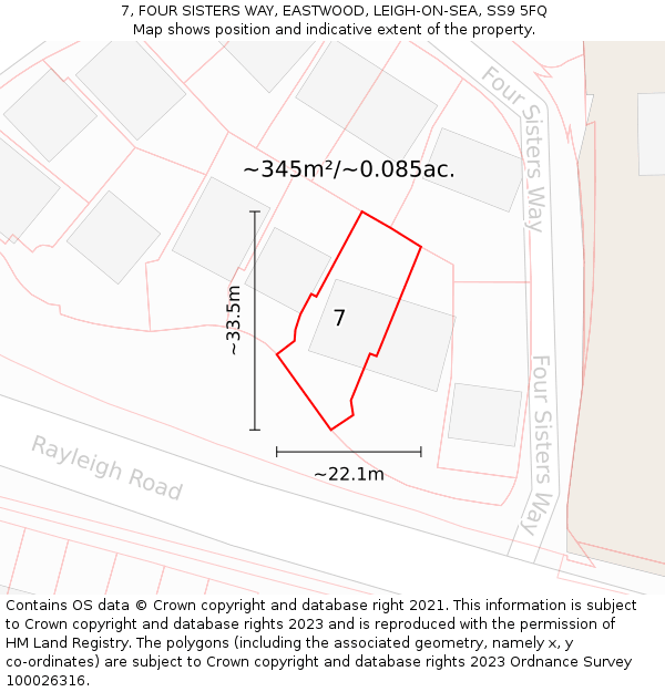 7, FOUR SISTERS WAY, EASTWOOD, LEIGH-ON-SEA, SS9 5FQ: Plot and title map