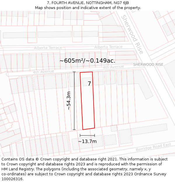 7, FOURTH AVENUE, NOTTINGHAM, NG7 6JB: Plot and title map