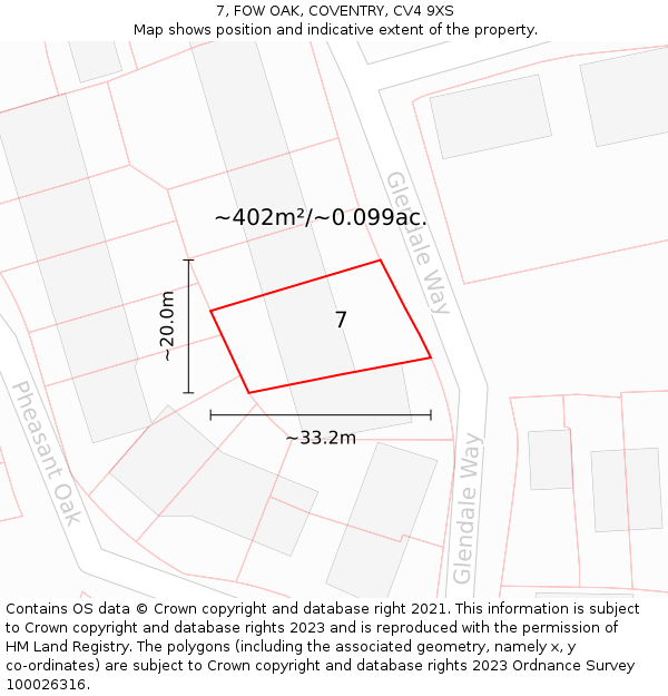 7, FOW OAK, COVENTRY, CV4 9XS: Plot and title map