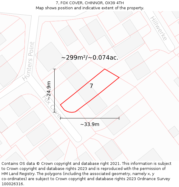 7, FOX COVER, CHINNOR, OX39 4TH: Plot and title map