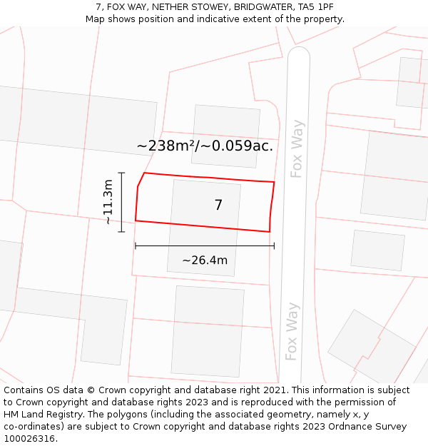7, FOX WAY, NETHER STOWEY, BRIDGWATER, TA5 1PF: Plot and title map
