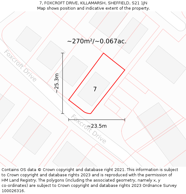 7, FOXCROFT DRIVE, KILLAMARSH, SHEFFIELD, S21 1JN: Plot and title map