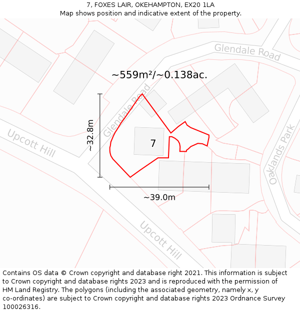 7, FOXES LAIR, OKEHAMPTON, EX20 1LA: Plot and title map