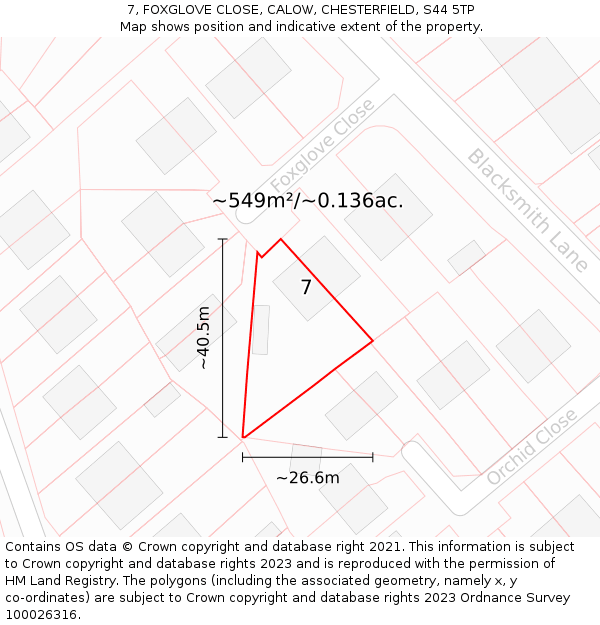 7, FOXGLOVE CLOSE, CALOW, CHESTERFIELD, S44 5TP: Plot and title map