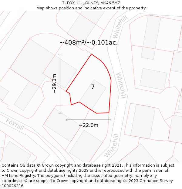 7, FOXHILL, OLNEY, MK46 5AZ: Plot and title map