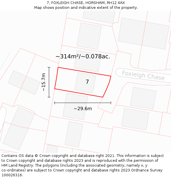 7, FOXLEIGH CHASE, HORSHAM, RH12 4AX: Plot and title map