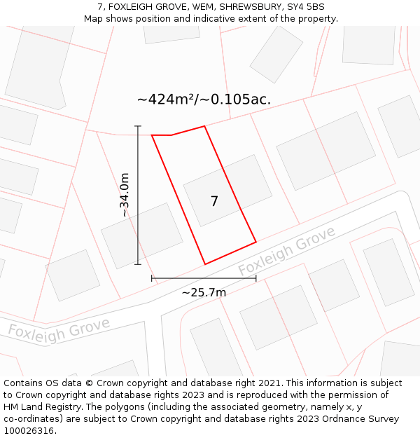 7, FOXLEIGH GROVE, WEM, SHREWSBURY, SY4 5BS: Plot and title map