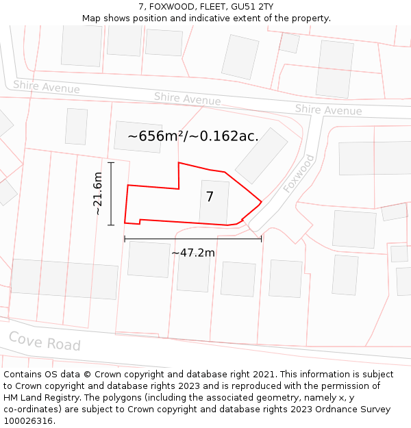 7, FOXWOOD, FLEET, GU51 2TY: Plot and title map