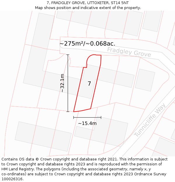 7, FRADGLEY GROVE, UTTOXETER, ST14 5NT: Plot and title map