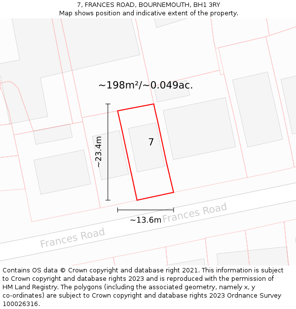 7, FRANCES ROAD, BOURNEMOUTH, BH1 3RY: Plot and title map
