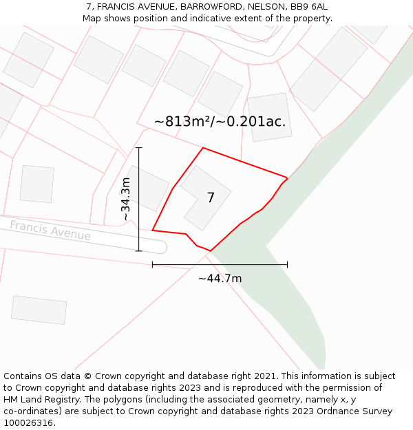 7, FRANCIS AVENUE, BARROWFORD, NELSON, BB9 6AL: Plot and title map