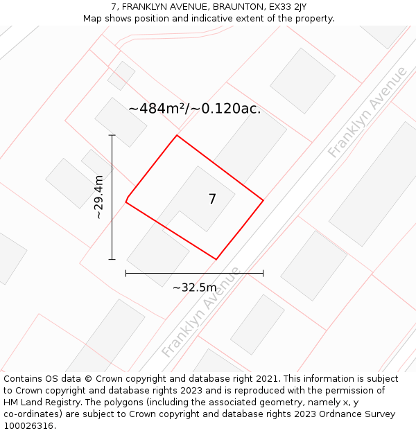7, FRANKLYN AVENUE, BRAUNTON, EX33 2JY: Plot and title map