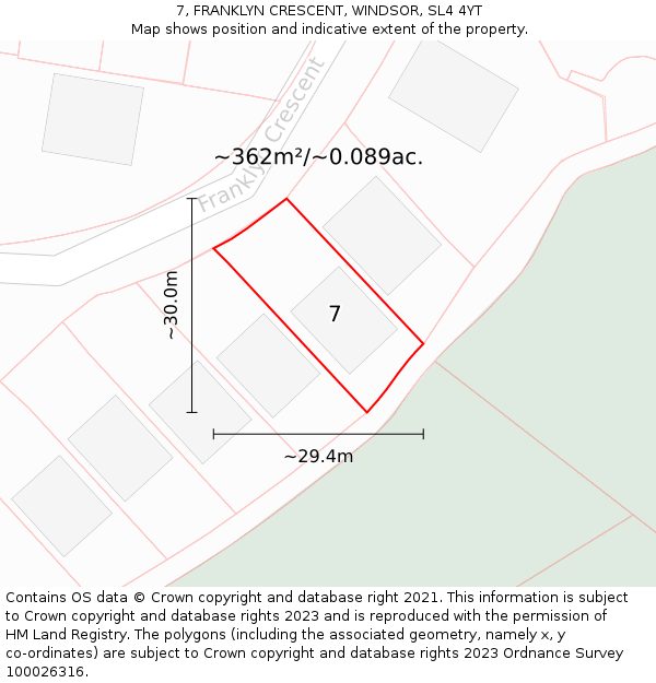 7, FRANKLYN CRESCENT, WINDSOR, SL4 4YT: Plot and title map