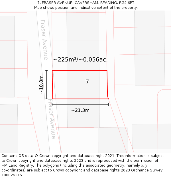 7, FRASER AVENUE, CAVERSHAM, READING, RG4 6RT: Plot and title map