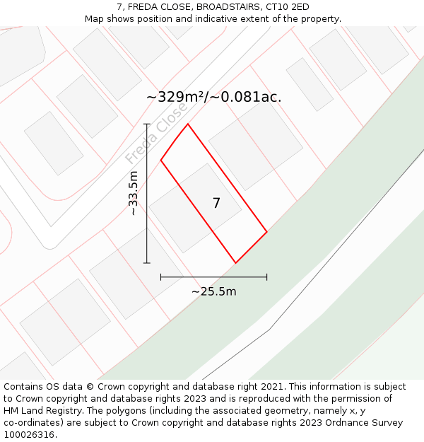 7, FREDA CLOSE, BROADSTAIRS, CT10 2ED: Plot and title map