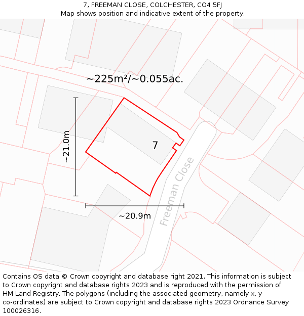 7, FREEMAN CLOSE, COLCHESTER, CO4 5FJ: Plot and title map