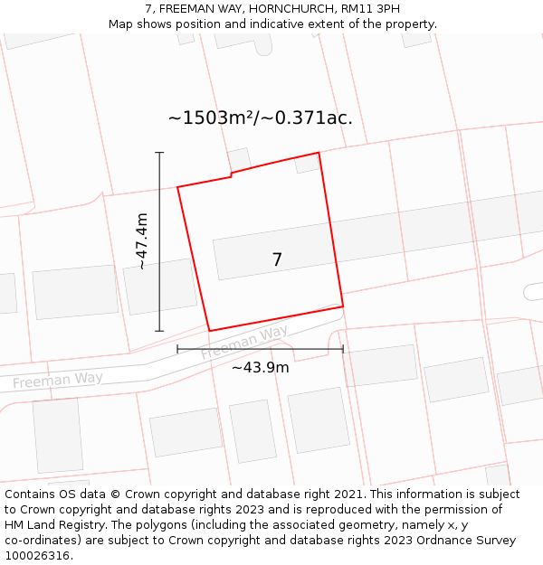 7, FREEMAN WAY, HORNCHURCH, RM11 3PH: Plot and title map