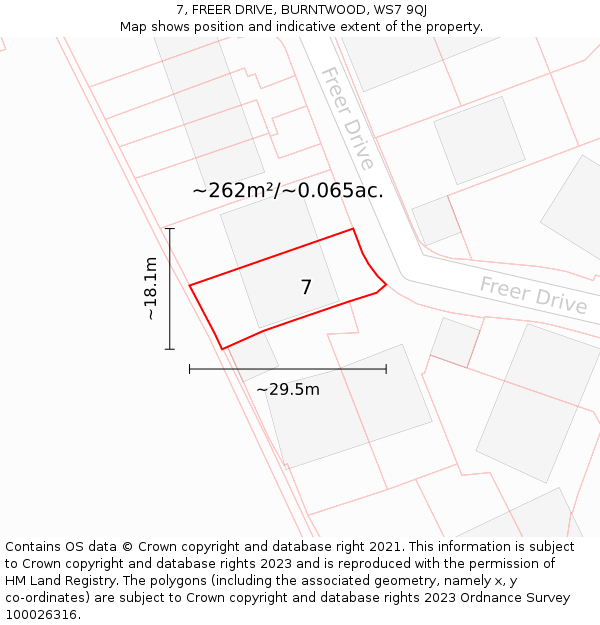 7, FREER DRIVE, BURNTWOOD, WS7 9QJ: Plot and title map