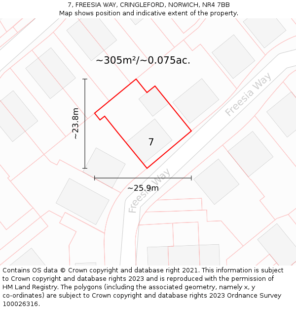 7, FREESIA WAY, CRINGLEFORD, NORWICH, NR4 7BB: Plot and title map