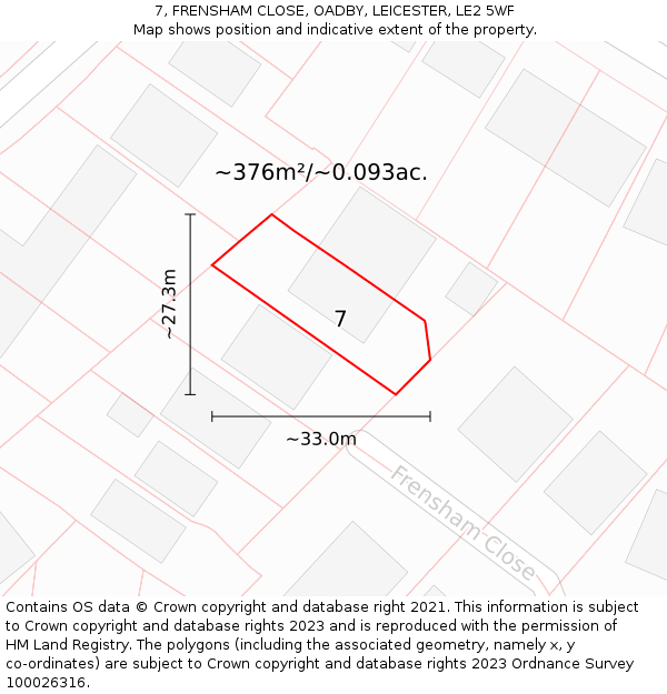 7, FRENSHAM CLOSE, OADBY, LEICESTER, LE2 5WF: Plot and title map