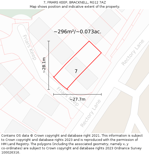7, FRIARS KEEP, BRACKNELL, RG12 7AZ: Plot and title map