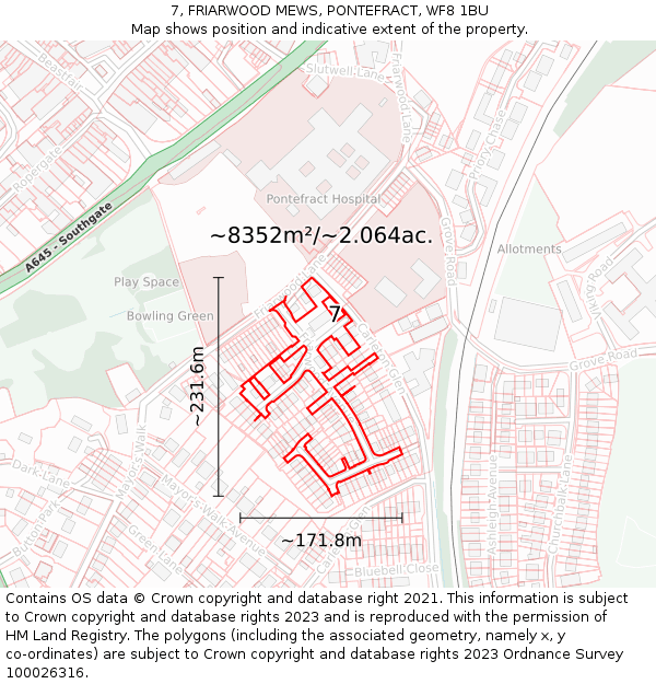 7, FRIARWOOD MEWS, PONTEFRACT, WF8 1BU: Plot and title map