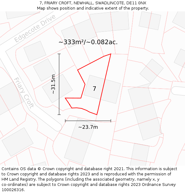 7, FRIARY CROFT, NEWHALL, SWADLINCOTE, DE11 0NX: Plot and title map