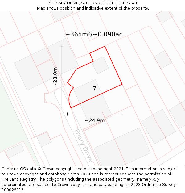 7, FRIARY DRIVE, SUTTON COLDFIELD, B74 4JT: Plot and title map