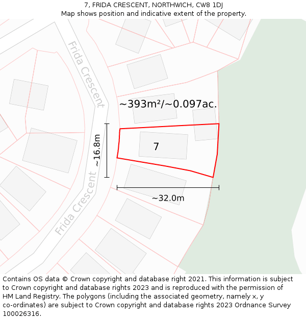 7, FRIDA CRESCENT, NORTHWICH, CW8 1DJ: Plot and title map