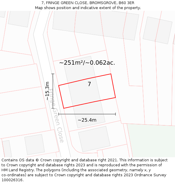 7, FRINGE GREEN CLOSE, BROMSGROVE, B60 3ER: Plot and title map