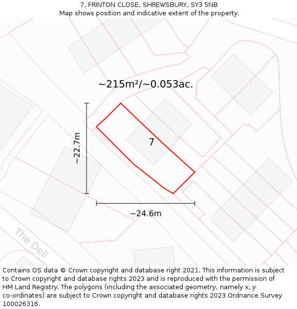 7, FRINTON CLOSE, SHREWSBURY, SY3 5NB: Plot and title map
