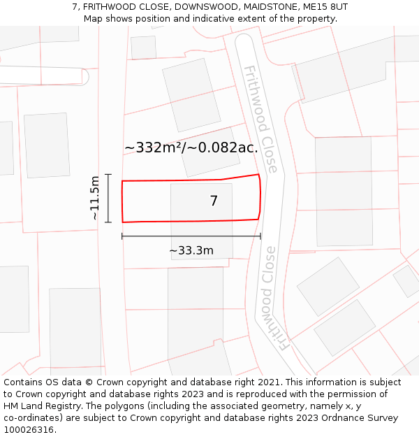 7, FRITHWOOD CLOSE, DOWNSWOOD, MAIDSTONE, ME15 8UT: Plot and title map