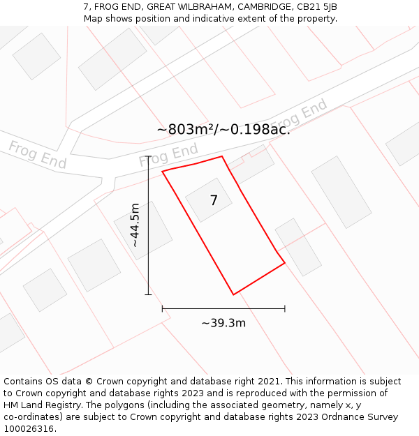 7, FROG END, GREAT WILBRAHAM, CAMBRIDGE, CB21 5JB: Plot and title map