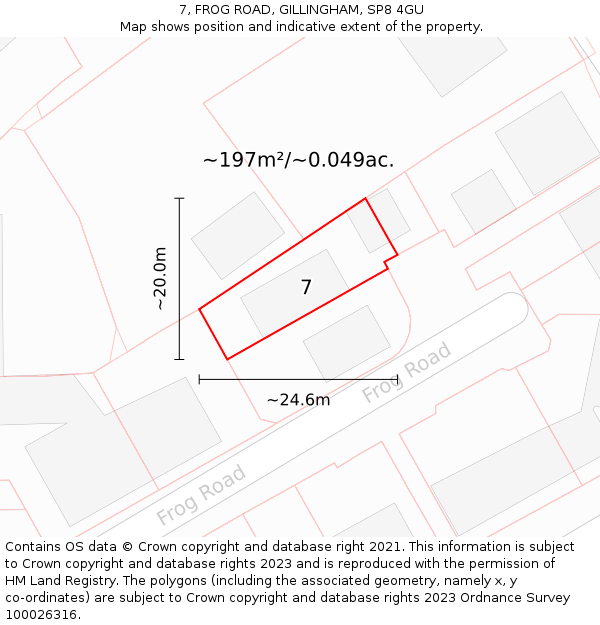 7, FROG ROAD, GILLINGHAM, SP8 4GU: Plot and title map
