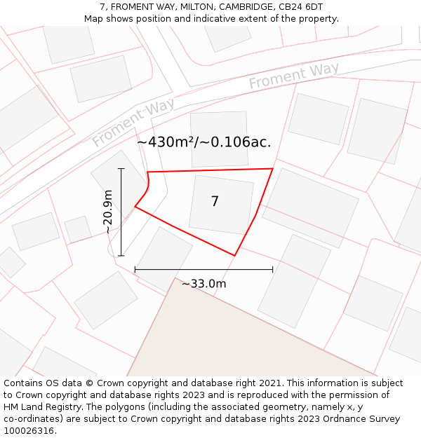 7, FROMENT WAY, MILTON, CAMBRIDGE, CB24 6DT: Plot and title map