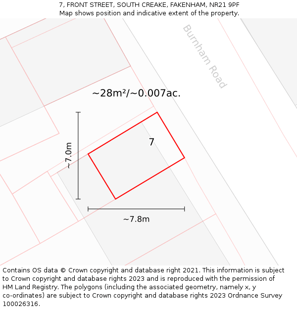7, FRONT STREET, SOUTH CREAKE, FAKENHAM, NR21 9PF: Plot and title map
