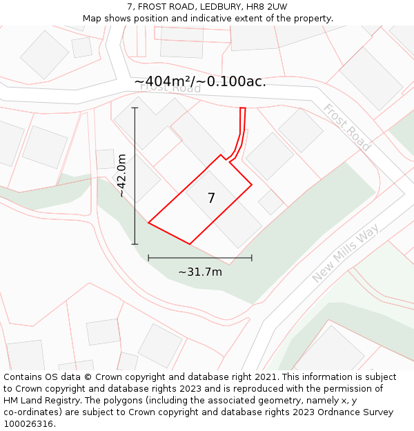 7, FROST ROAD, LEDBURY, HR8 2UW: Plot and title map